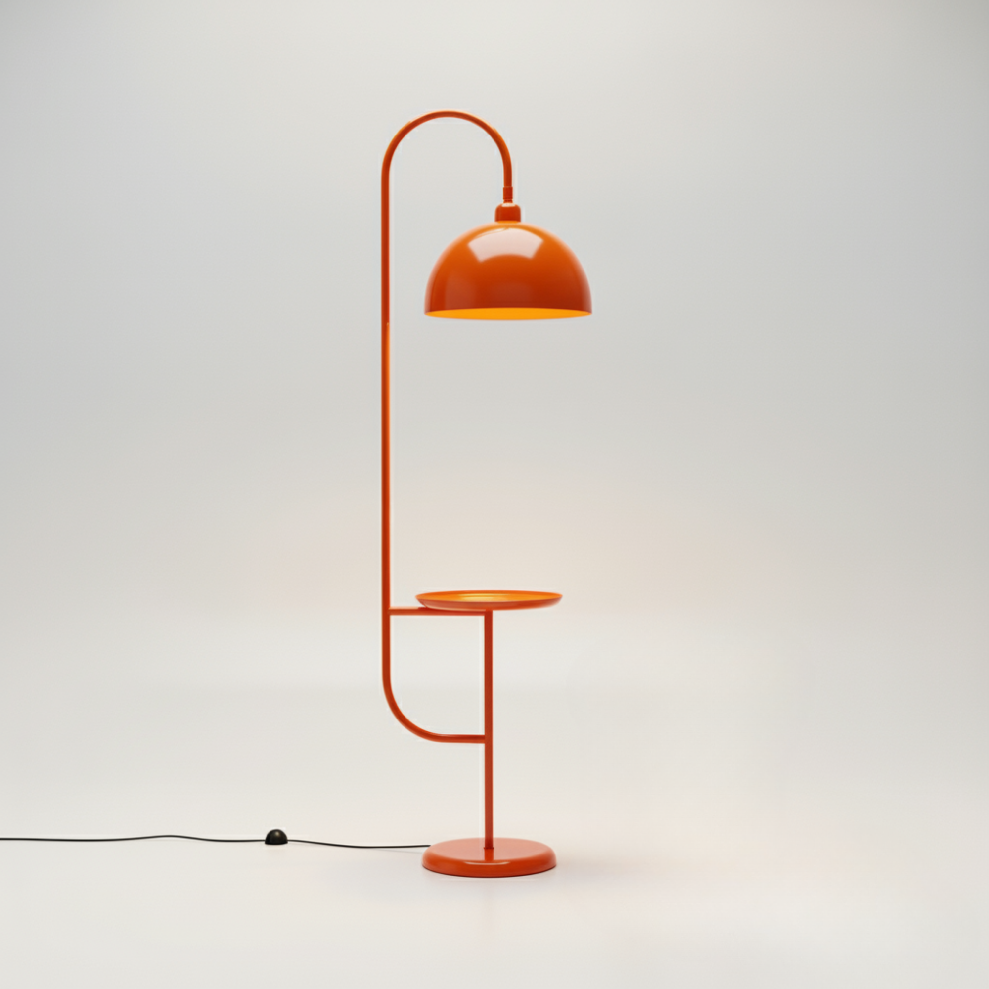 Modern Floor Lamp with Integrated Side Table – 170 cm Vibrant Orange Metal Frame, 360° Adjustable Shade