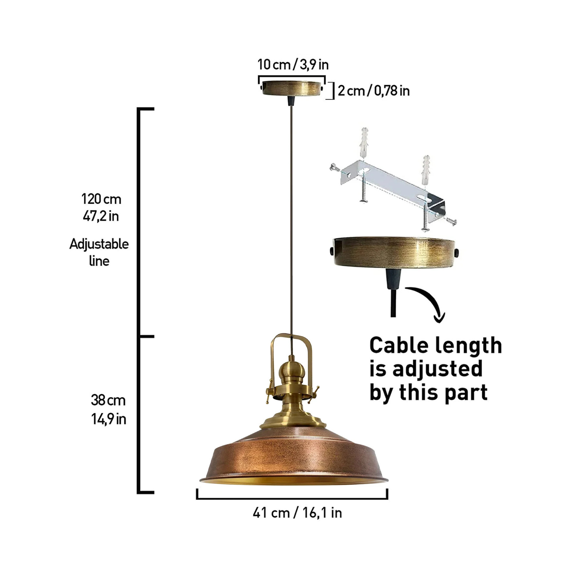 Vintage Industrial Copper & Brass Pendant Light
