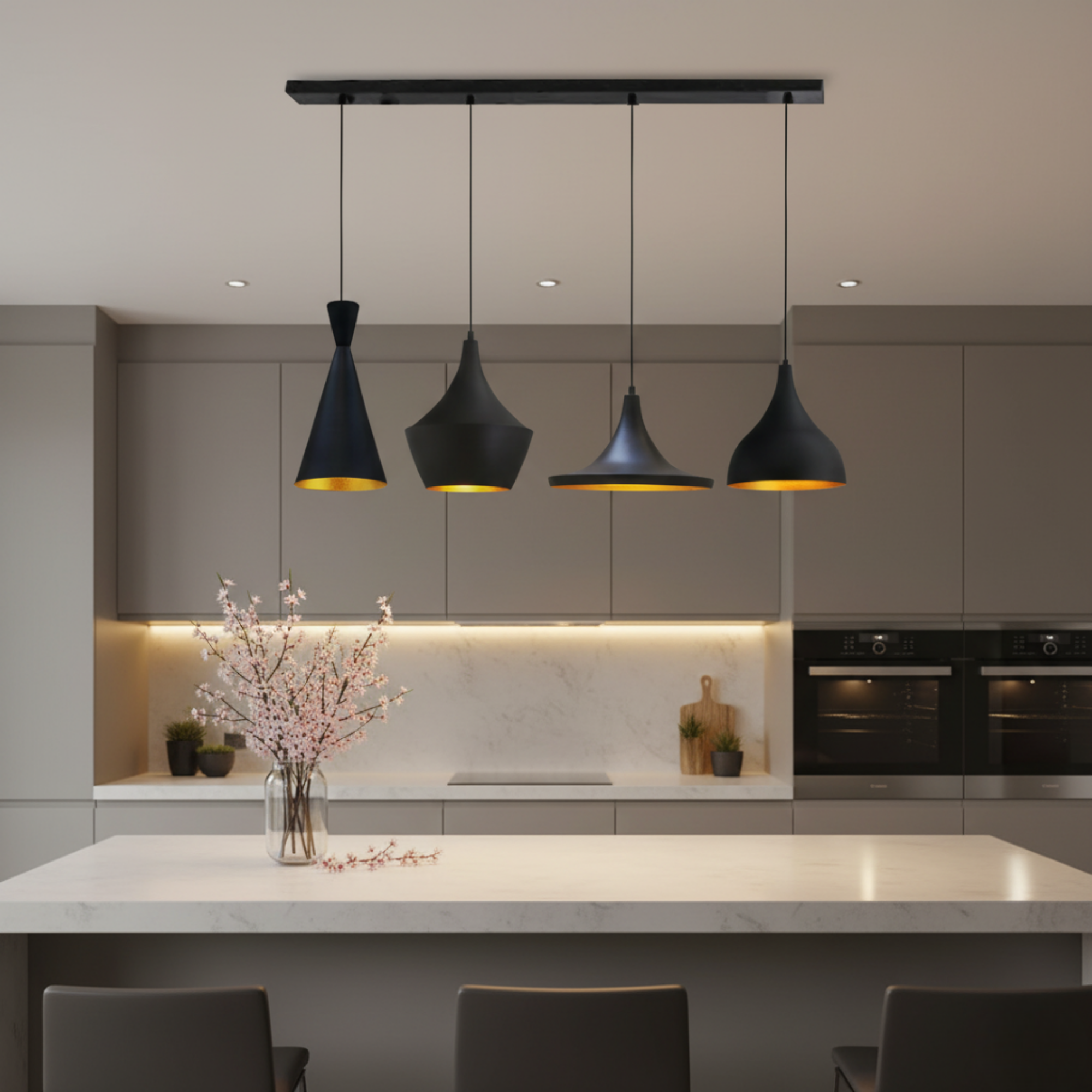 Luxury 4-Piece Modern Pendant Light Set – Black Designer Cluster, High-Quality Metal
