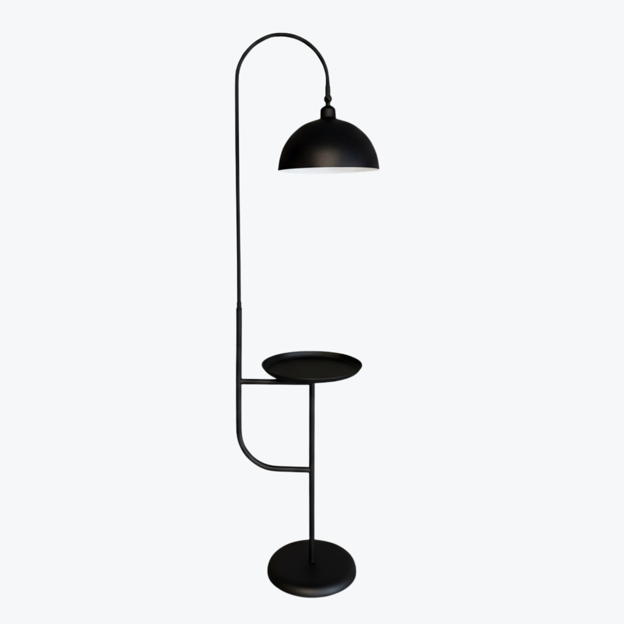Modern Floor Lamp with Integrated Side Table – 170 cm Black Metal Frame, 360° Adjustable Shade
