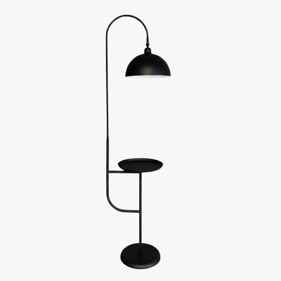 Modern Floor Lamp with Integrated Side Table – 170 cm Black Metal Frame, 360° Adjustable Shade